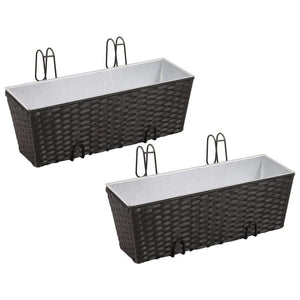 Balcony Trapezoid Rattan Planter Set 50 cm 2 pcs Black TapClickBuy