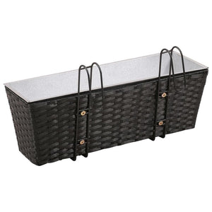 Balcony Trapezoid Rattan Planter Set 50 cm 2 pcs Black TapClickBuy