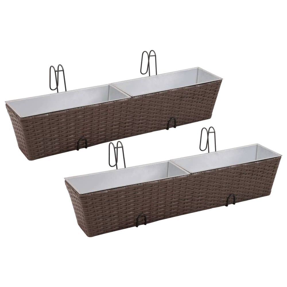 Balcony Trapezoid Rattan Planter Set 80 cm 2 pcs Brown TapClickBuy