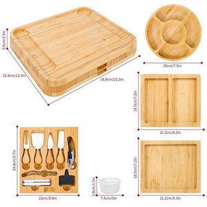Bamboo Cheese Board Platter Set Wooden Charcuterie Serving Platter Tray TapClickBuy