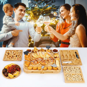 Bamboo Cheese Board Platter Set Wooden Charcuterie Serving Platter Tray TapClickBuy