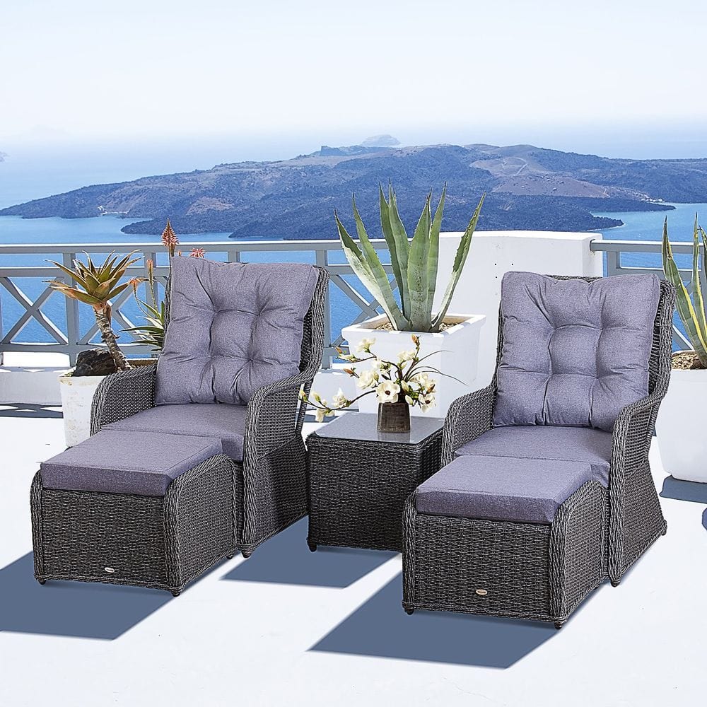 Deluxe 2-Seater Rattan Armchair & Table Set Grey TapClickBuy