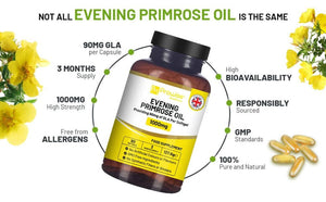 Evening Primrose Oil 1000mg | 90 Softgel Capsules | Pure Cold Pressed I 90mg GLA per Capsule I Halal Friendly TapClickBuy