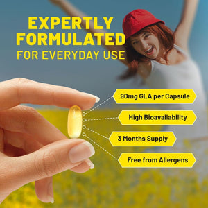 Evening Primrose Oil 1000mg | 90 Softgel Capsules | Pure Cold Pressed I 90mg GLA per Capsule I Halal Friendly TapClickBuy