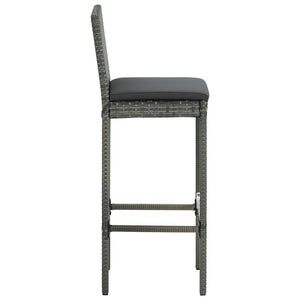 Garden Bar Stools with Cushions 2 pcs Grey Poly Rattan TapClickBuy