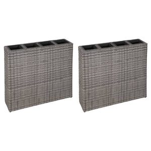 Garden Raised Bed with 4 Pots 2 pcs Poly Rattan Grey(2x45426) TapClickBuy