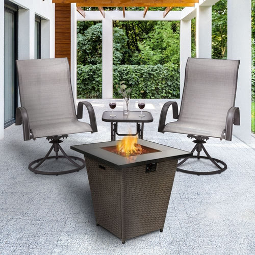 Garden Rattan Gas Fire Pit, Outdoor Firepit with Lava Rock TapClickBuy