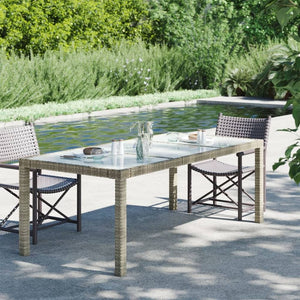 Garden Table 190x90x75 cm Tempered Glass and Poly Rattan TapClickBuy
