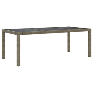 Garden Table Grey 190x90x75 cm Tempered Glass and Poly Rattan TapClickBuy