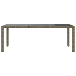Garden Table Grey 190x90x75 cm Tempered Glass and Poly Rattan TapClickBuy