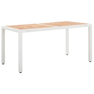 Garden Table White 150x90x75 cm Poly Rattan and Solid Acacia Wood TapClickBuy