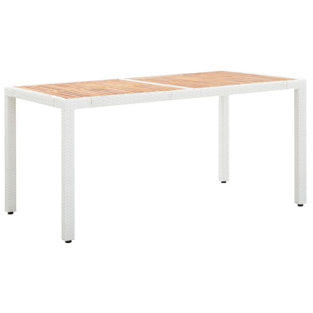 Garden Table White 150x90x75 cm Poly Rattan and Solid Acacia Wood TapClickBuy