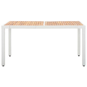 Garden Table White 150x90x75 cm Poly Rattan and Solid Acacia Wood TapClickBuy