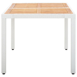 Garden Table White 150x90x75 cm Poly Rattan and Solid Acacia Wood TapClickBuy
