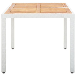 Garden Table White 150x90x75 cm Poly Rattan and Solid Acacia Wood TapClickBuy