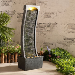 Garden Water Fountain Feature with Lights, Outdoor Curved Waterfall TapClickBuy