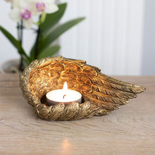 Load image into Gallery viewer, Gold Single Lowered Angel Wing Candle Holder TapClickBuy