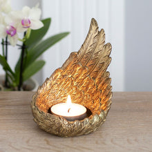 Load image into Gallery viewer, Gold Single Raised Angel Wing Candle Holder TapClickBuy