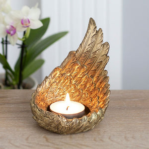 Gold Single Raised Angel Wing Candle Holder TapClickBuy