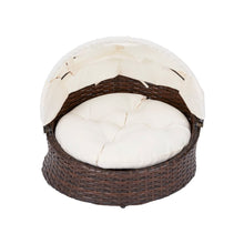 Load image into Gallery viewer, Indoor Outdoor Rattan Cat or Dog Bed, Canopy &amp; Cushion ST-N10004-UK TapClickBuy