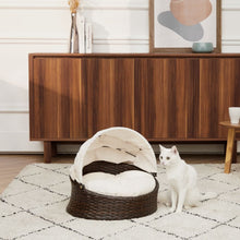 Load image into Gallery viewer, Indoor Outdoor Rattan Cat or Dog Bed, Canopy &amp; Cushion ST-N10004-UK TapClickBuy