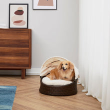 Load image into Gallery viewer, Indoor Outdoor Rattan Cat or Dog Bed, Canopy &amp; Cushion ST-N10004-UK TapClickBuy