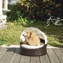 Load image into Gallery viewer, Indoor Outdoor Rattan Cat or Dog Bed, Canopy &amp; Cushion ST-N10004-UK TapClickBuy