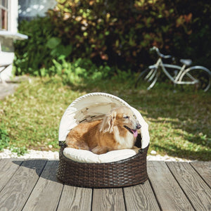 Indoor Outdoor Rattan Cat or Dog Bed, Canopy & Cushion ST-N10004-UK TapClickBuy