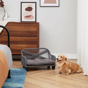 Indoor Outdoor Woven Cat & Dog Sofa Bed Lounger Grey ST-N10007-UK TapClickBuy