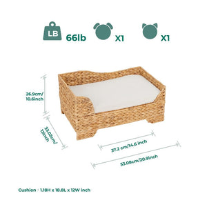 Indoor Wicker Cat/Dog Elevated Bed & Washable Cushion ST-N10002-UK TapClickBuy
