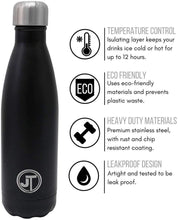 Load image into Gallery viewer, JTL Fitness Stainless Steel Water Bottle 500ml Vacuum Insulated Flask for Hot or Cold Metal Watertight Seal Black TapClickBuy
