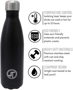 JTL Fitness Stainless Steel Water Bottle 500ml Vacuum Insulated Flask for Hot or Cold Metal Watertight Seal Black TapClickBuy
