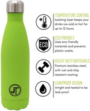 Load image into Gallery viewer, JTL Fitness Stainless Steel Water Bottle 500ml Vacuum Insulated Flask for Hot or Cold Metal Watertight Seal Green TapClickBuy