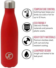 Load image into Gallery viewer, JTL Fitness Stainless Steel Water Bottle 500ml Vacuum Insulated Flask for Hot or Cold Metal Watertight Seal Red TapClickBuy