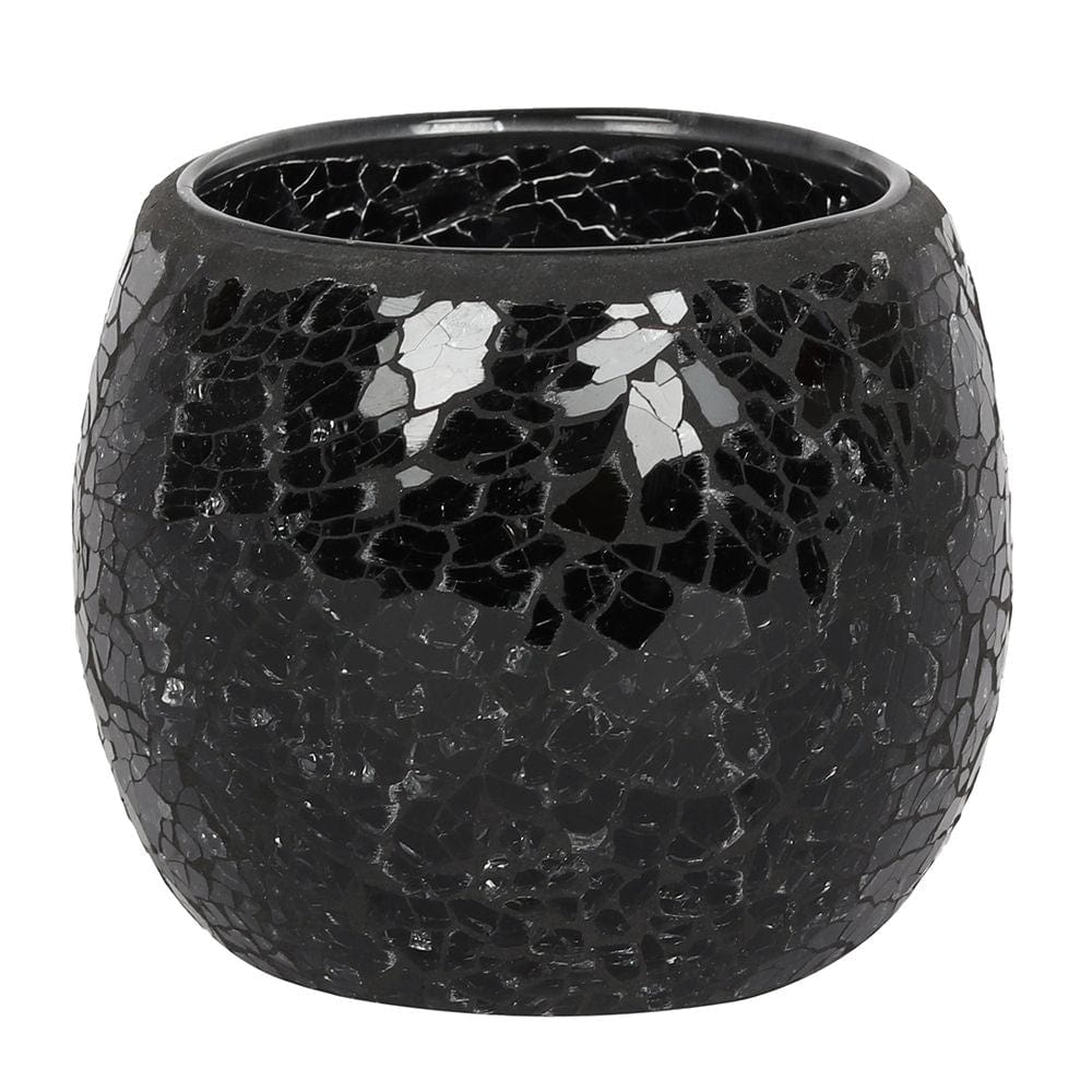Large Black Crackle Glass Candle Holder TapClickBuy