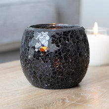 Load image into Gallery viewer, Large Black Crackle Glass Candle Holder TapClickBuy
