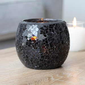 Large Black Crackle Glass Candle Holder TapClickBuy