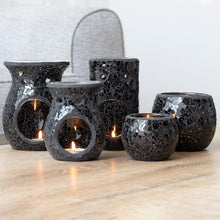 Load image into Gallery viewer, Large Black Crackle Glass Candle Holder TapClickBuy