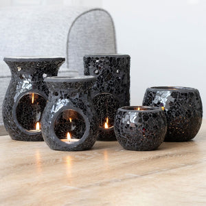 Large Black Crackle Glass Candle Holder TapClickBuy