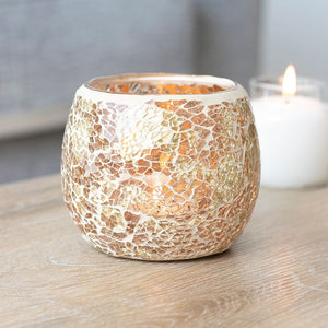 Large Gold Crackle Glass Candle Holder TapClickBuy