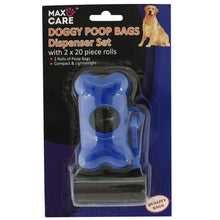Load image into Gallery viewer, Lightweight Dog Poop Waste Dispenser with Bag Scoop Refill with 2 20pc Rolls of Bags Blue TapClickBuy