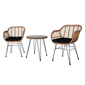 Oshion 3 pcs Wicker Rattan Patio Conversation Set with Tempered Glass Table Flaxen Yellow TapClickBuy