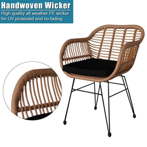 Oshion 3 pcs Wicker Rattan Patio Conversation Set with Tempered Glass Table Flaxen Yellow TapClickBuy