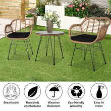 Load image into Gallery viewer, Oshion 3 pcs Wicker Rattan Patio Conversation Set with Tempered Glass Table Flaxen Yellow TapClickBuy