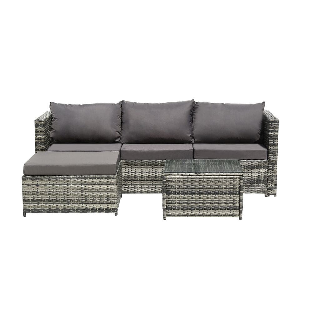 Oshion  Three-Seater Sofa Pedal Coffee Table Dark Gray Cushion Gray Gradient Rattan Three-Piece Rattan Set Iron TapClickBuy