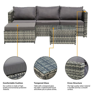 Oshion  Three-Seater Sofa Pedal Coffee Table Dark Gray Cushion Gray Gradient Rattan Three-Piece Rattan Set Iron TapClickBuy