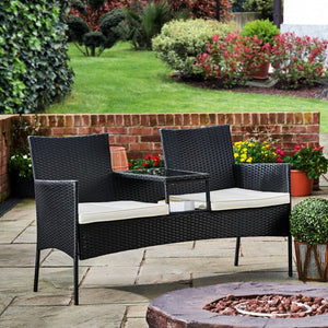 Outdoor Garden Furniture Rattan Loveseat with Table & Cushions TapClickBuy