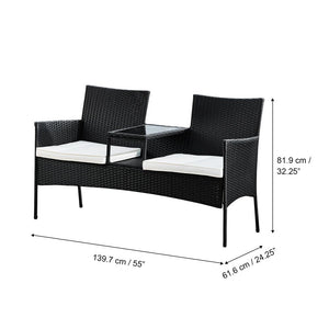 Outdoor Garden Furniture Rattan Loveseat with Table & Cushions TapClickBuy
