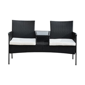 Outdoor Garden Furniture Rattan Loveseat with Table & Cushions TapClickBuy