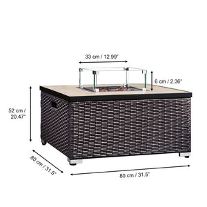 Outdoor Garden Rattan Gas Fire Pit Table with Screen, Rocks & Cover TapClickBuy